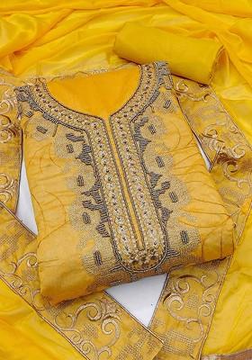 Yellow Ethnic Motifs Embroidered Poly Blend Kurta Set