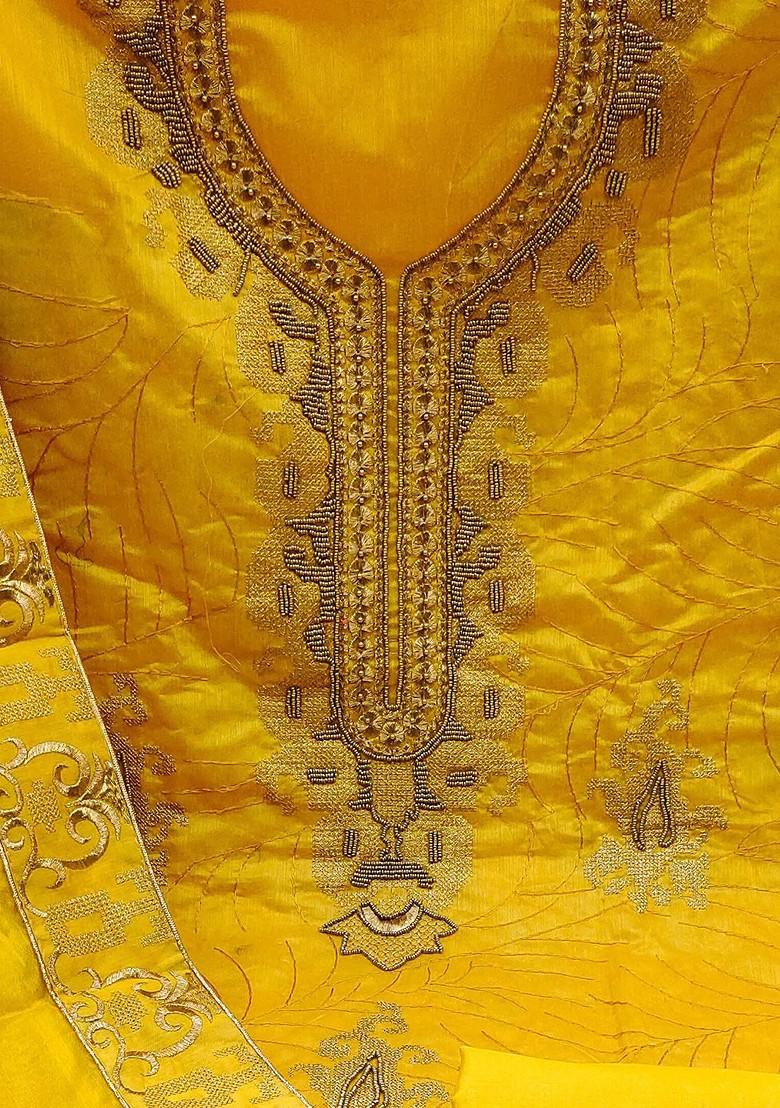 Yellow Ethnic Motifs Embroidered Poly Blend Kurta Set