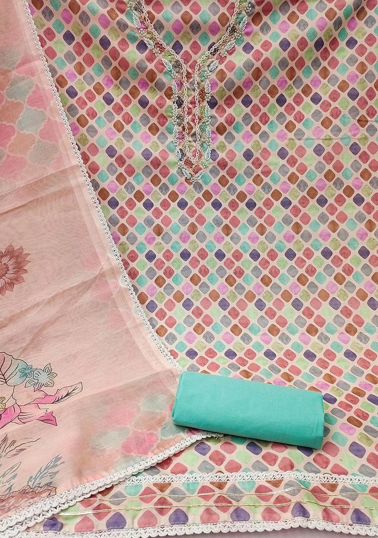 Green Geometric Print Poly Blend Kurta Set