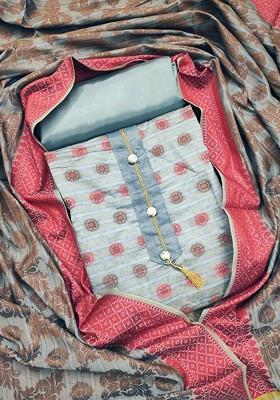 Blue Ethnic Motifs Woven Banarasi Jacquard Kurta Set