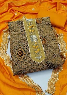 Mustard Yellow Sequin Embroidered Poly Blend Kurta Set