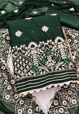 Green Floral Embroidered Poly Blend Kurta Set