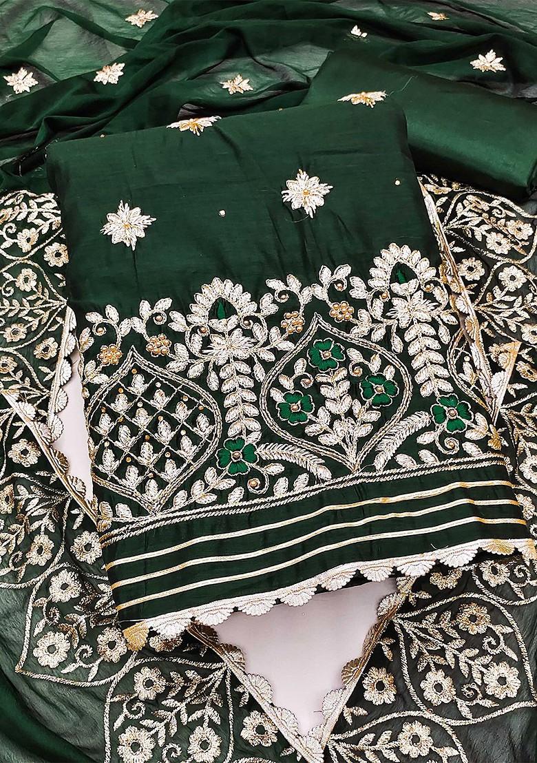 Green Floral Embroidered Poly Blend Kurta Set