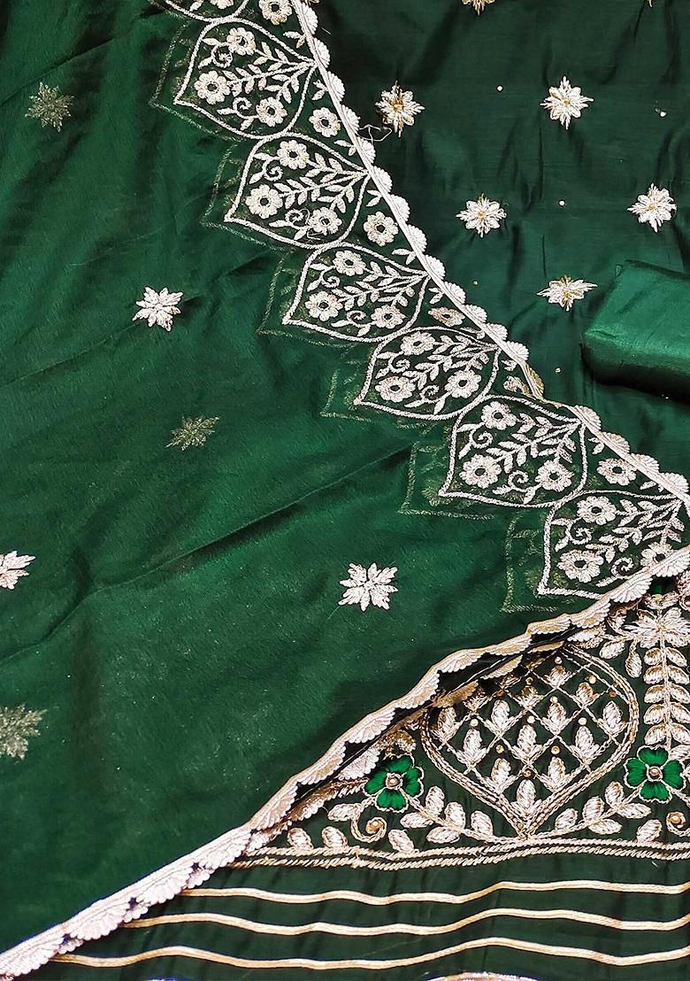 Green Floral Embroidered Poly Blend Kurta Set