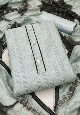 Grey Geometric Print Poly Blend Kurta Set