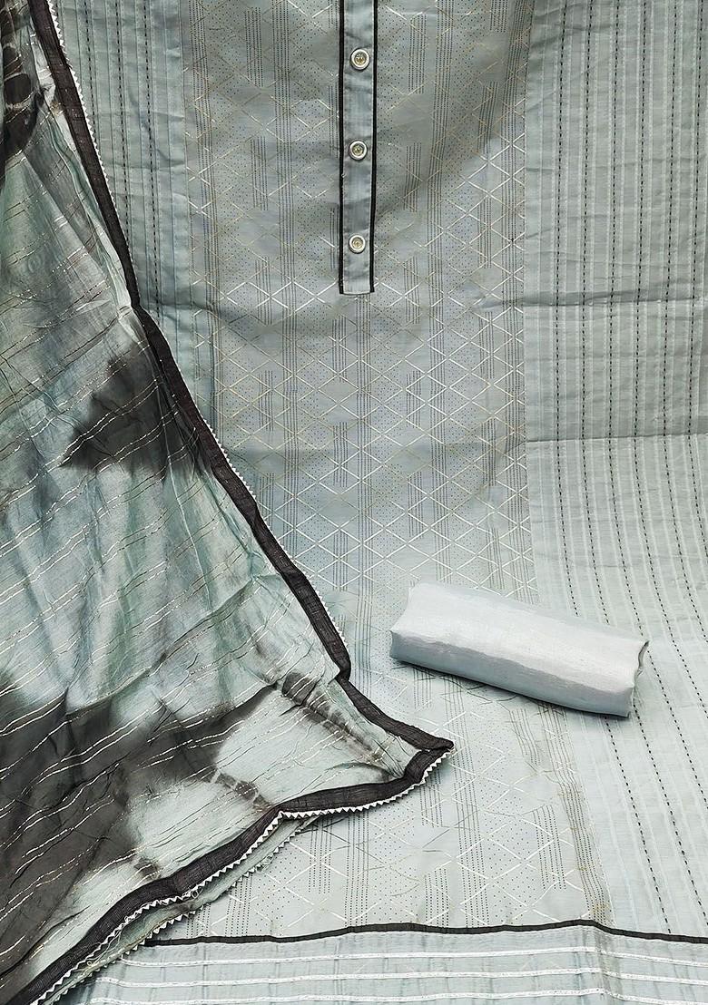 Grey Geometric Print Poly Blend Kurta Set