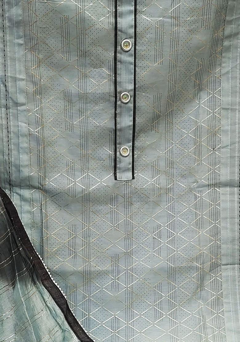 Grey Geometric Print Poly Blend Kurta Set