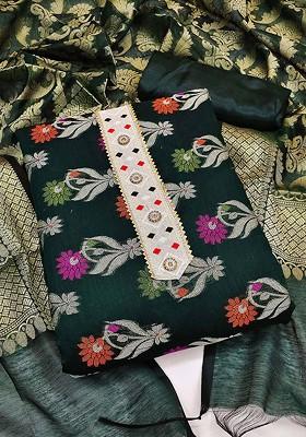 Green Woven Poly Blend Kurta Set