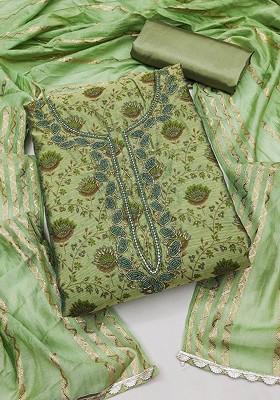 Green Sequin Embroidered Poly Blend Kurta Set