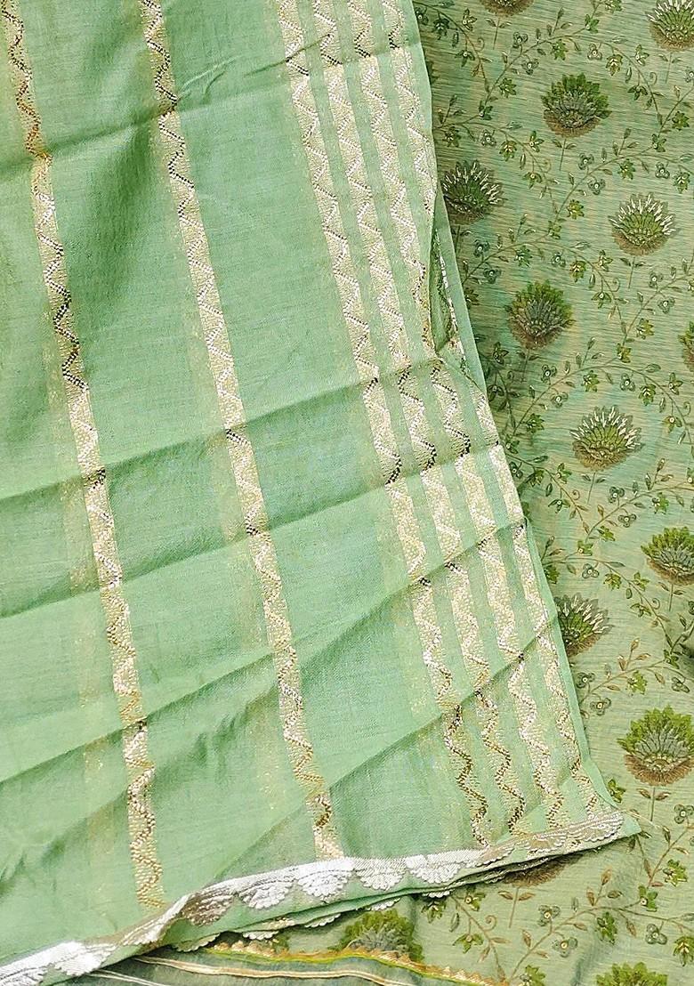 Green Sequin Embroidered Poly Blend Kurta Set