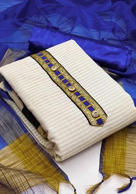 White Woven Poly Blend Kurta Set