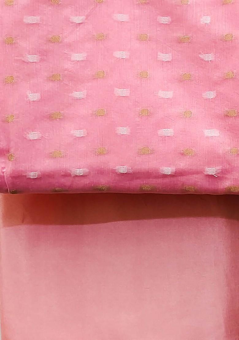 Pink Ethnic Motifs Woven Poly Blend Kurta Set