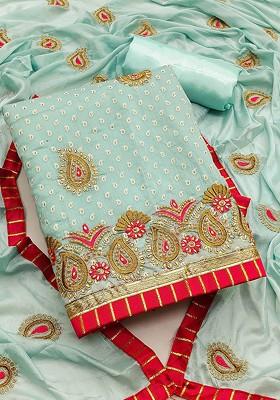 Sea Green Embroidered Poly Blend Kurta Set