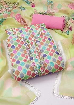 Green Geometric Print Poly Blend Kurta Set