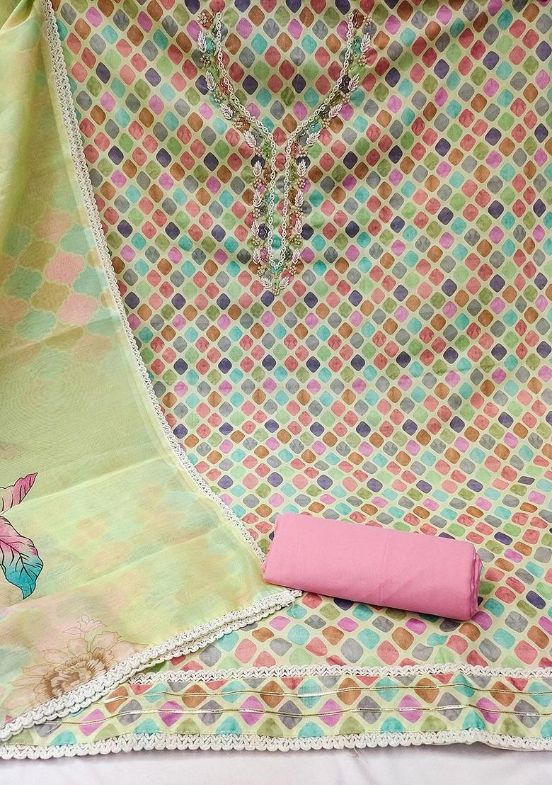 Green Geometric Print Poly Blend Kurta Set