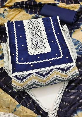 Blue Geometric Print Poly Blend Kurta Set