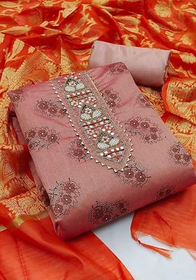 Pink Ethnic Motifs Embroidered Poly Blend Kurta Set