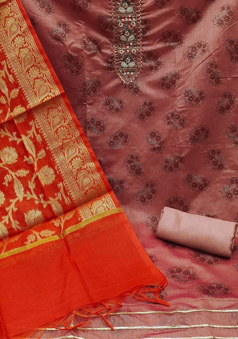 Pink Ethnic Motifs Embroidered Poly Blend Kurta Set