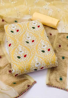 Yellow Ethnic Motifs Embroidered Poly Blend Kurta Set