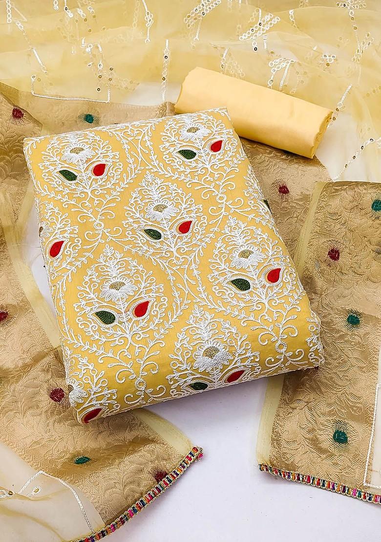 Yellow Ethnic Motifs Embroidered Poly Blend Kurta Set