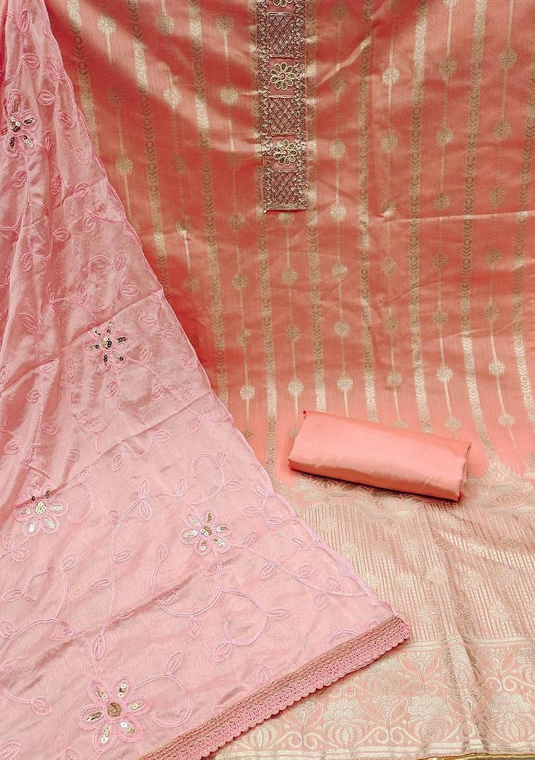 Peach Ethnic Motifs Woven Poly Blend Kurta Set