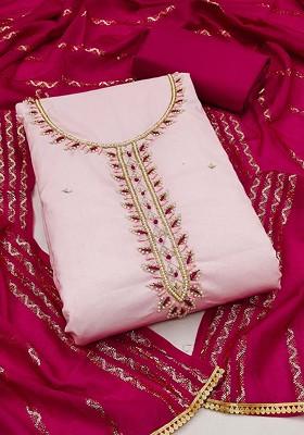 Pink Embellished Poly Blend Kurta Set