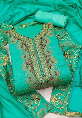 Sea Green Ethnic Motifs Embroidered Poly Blend Kurta Set