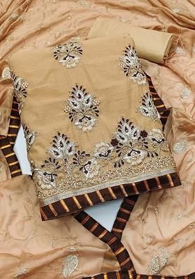 Beige Ethnic Motifs Embroidered Poly Blend Kurta Set