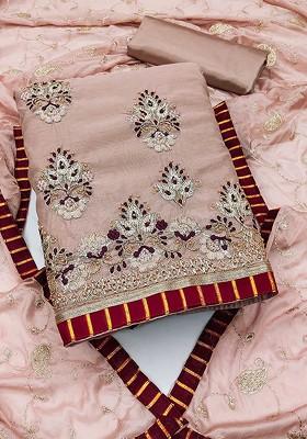 Beige Embroidered Poly Blend Kurta Set