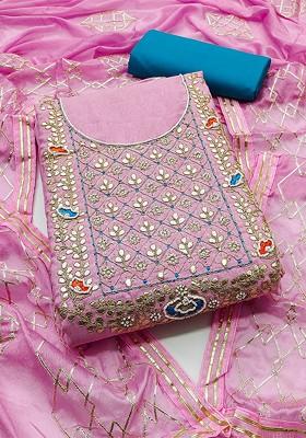 Pink Embellished Poly Blend Kurta Set