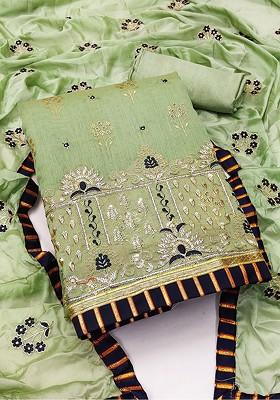 Olive Green Sequin Embroidered Poly Blend Kurta Set