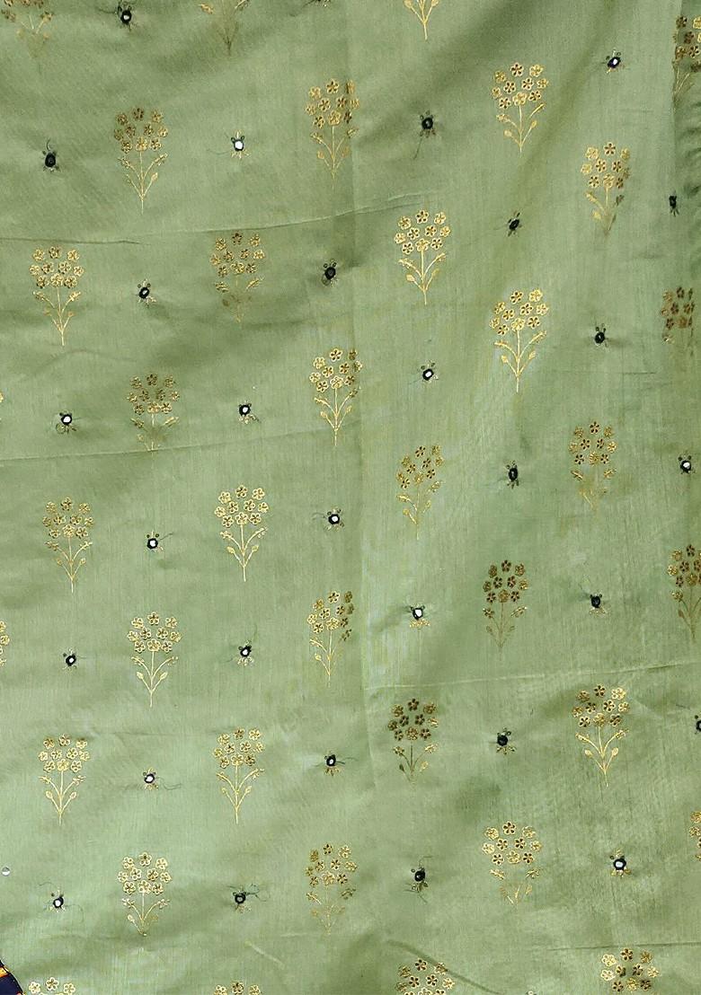 Olive Green Sequin Embroidered Poly Blend Kurta Set