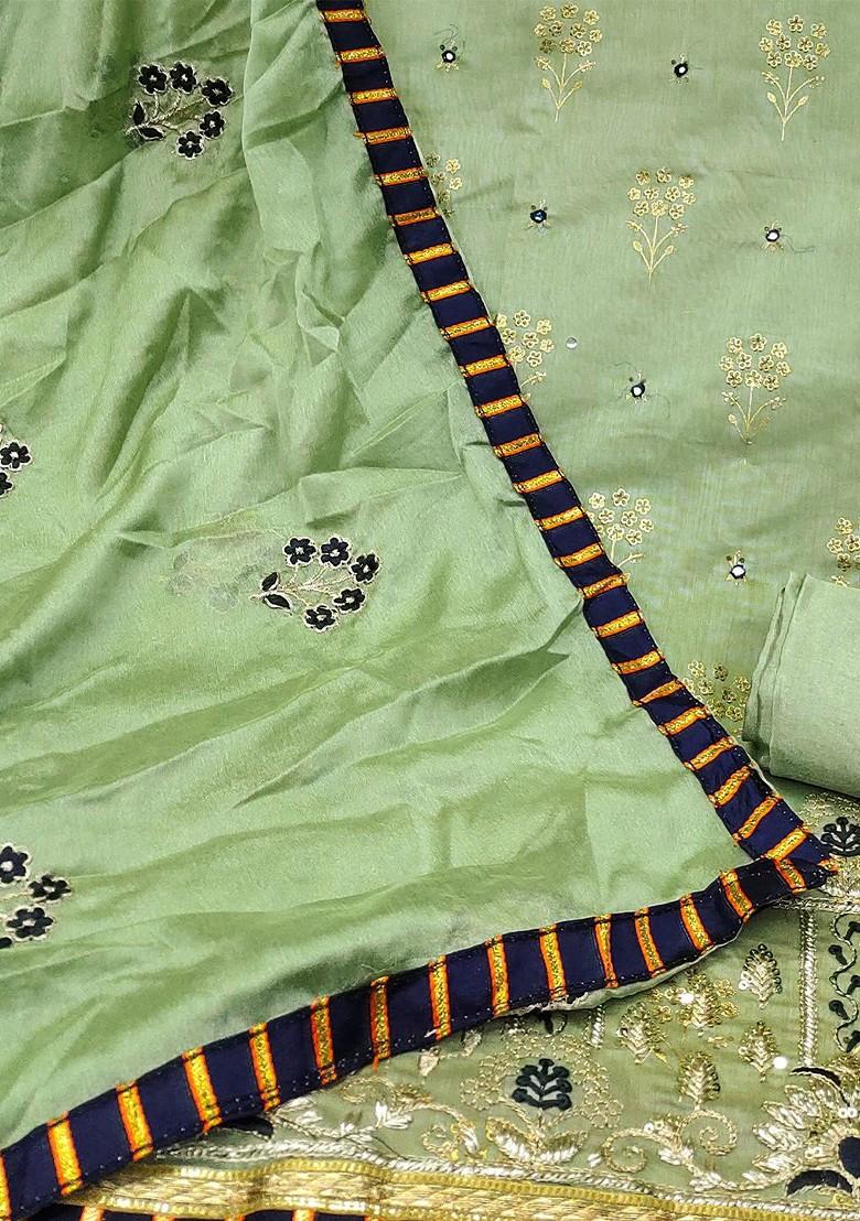 Olive Green Sequin Embroidered Poly Blend Kurta Set