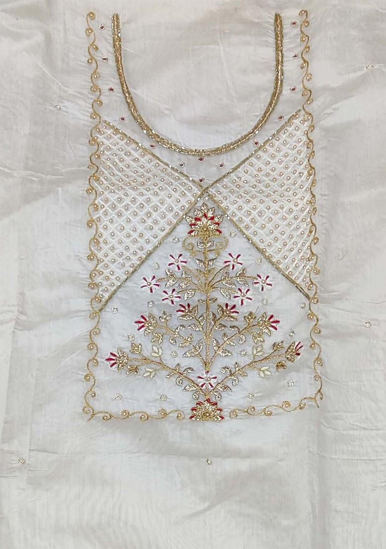 Off White Floral Embroidered Poly Blend Kurta Set