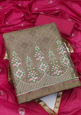 Grey Sequin Embroidered Pure Cotton Kurta Set