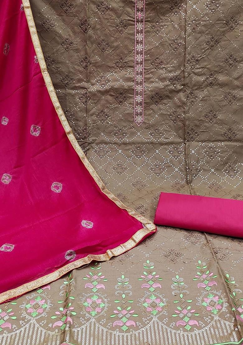 Grey Sequin Embroidered Pure Cotton Kurta Set