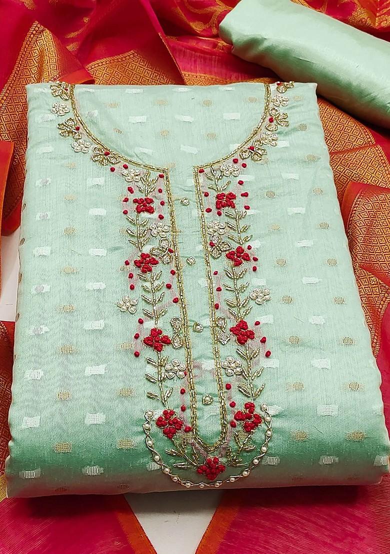 Sea Green Embellished Poly Blend Kurta Set