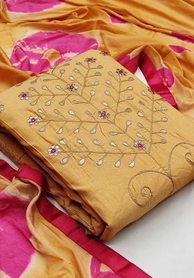 Yellow Ethnic Motifs Embroidered Poly Blend Kurta Set