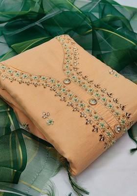 Peach Floral Embellished Poly Blend Kurta Set