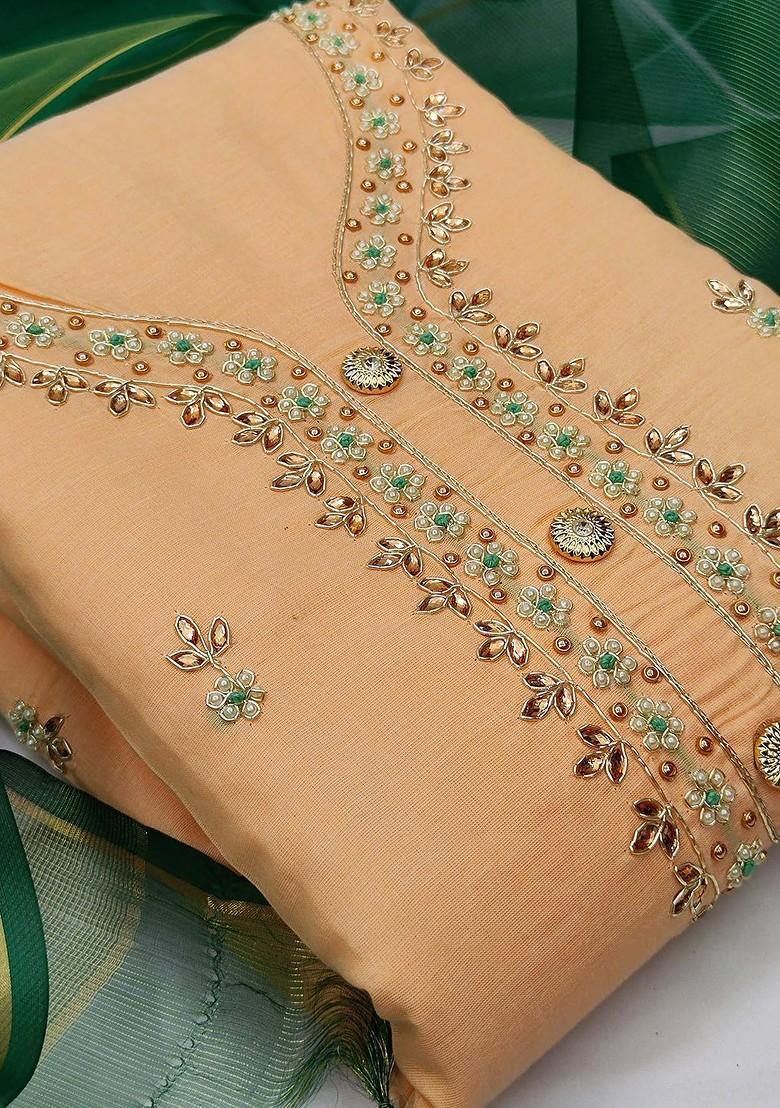 Peach Floral Embellished Poly Blend Kurta Set