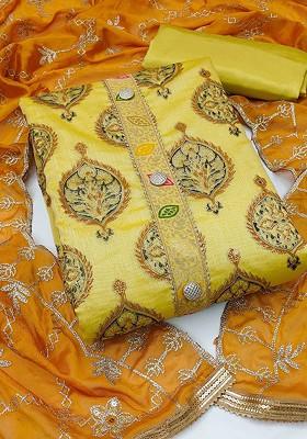 Mustard Yellow Embroidered Poly Blend Kurta Set