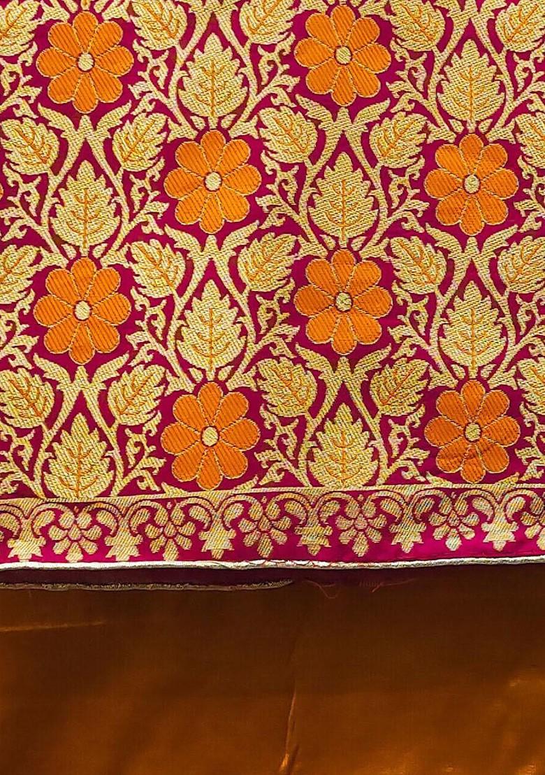 Pink Ethnic Motifs Woven Poly Blend Kurta Set