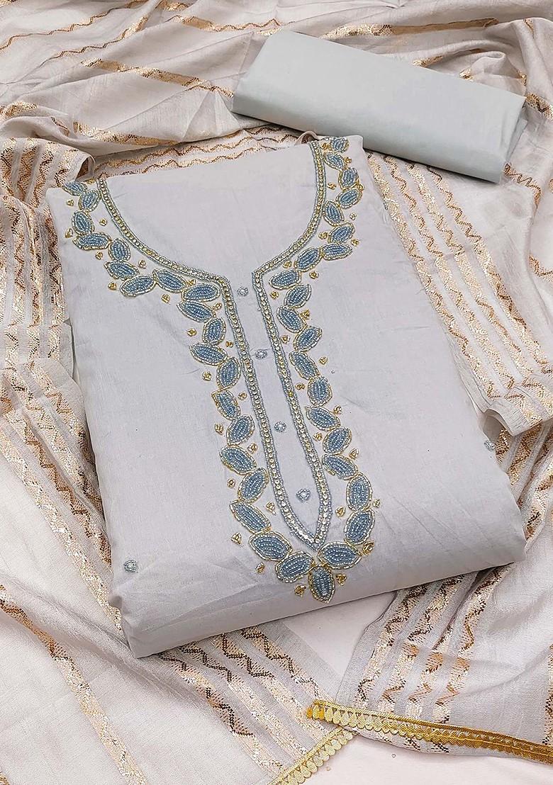 Grey Floral Embellished Poly Blend Kurta Set