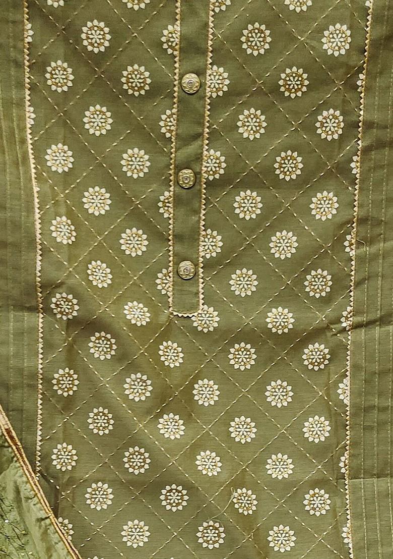Green Floral Embroidered Poly Blend Kurta Set
