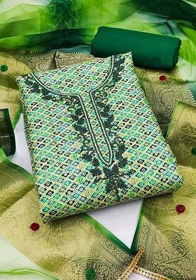 Green Embroidered Pure Cotton Kurta Set