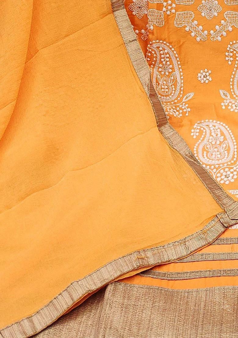 Orange Ethnic Motifs Embroidered Poly Blend Kurta Set