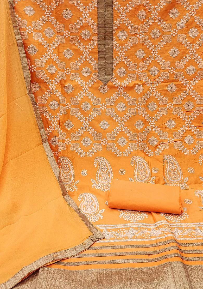 Orange Ethnic Motifs Embroidered Poly Blend Kurta Set