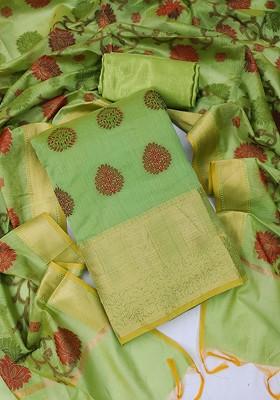 Green Woven Banarasi Silk Kurta Set