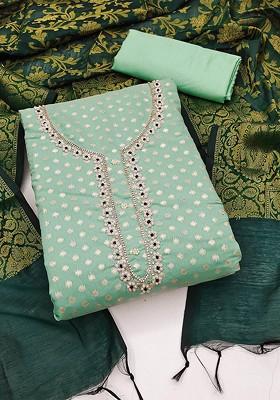 Sea Green Woven Poly Blend Kurta Set