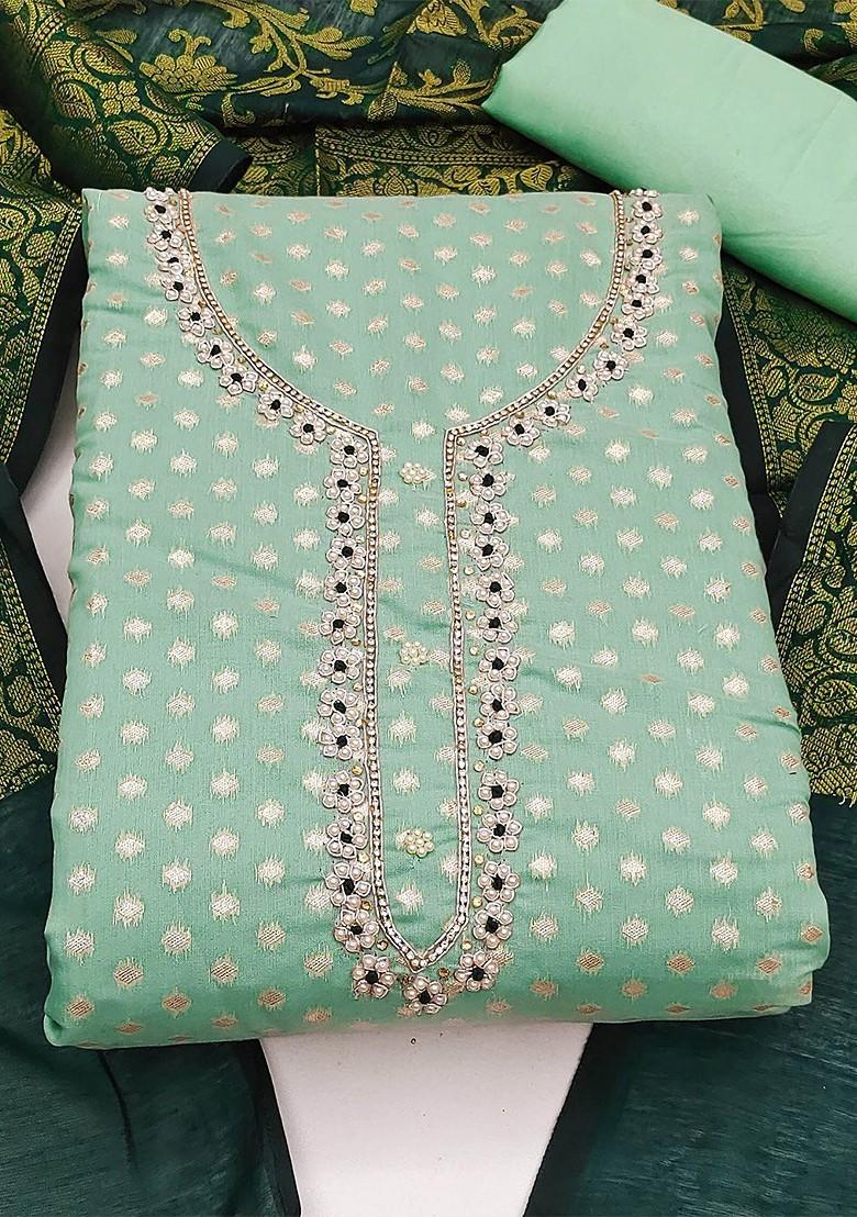 Sea Green Woven Poly Blend Kurta Set